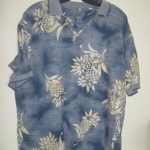 KAYLUA BAY Men's Size L 1/4 Button Pullover Shirt Hawaiian Floral Print Cotton
